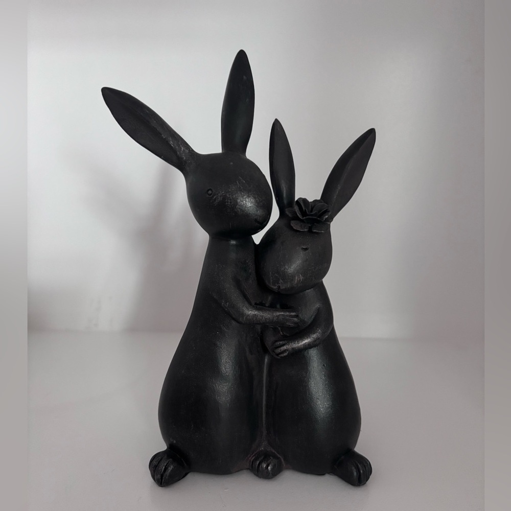Charming Brushed Black Rabbit Sculpture